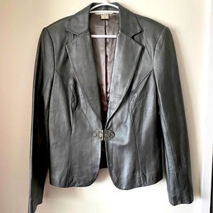 🌿 Grey Leather Jacket